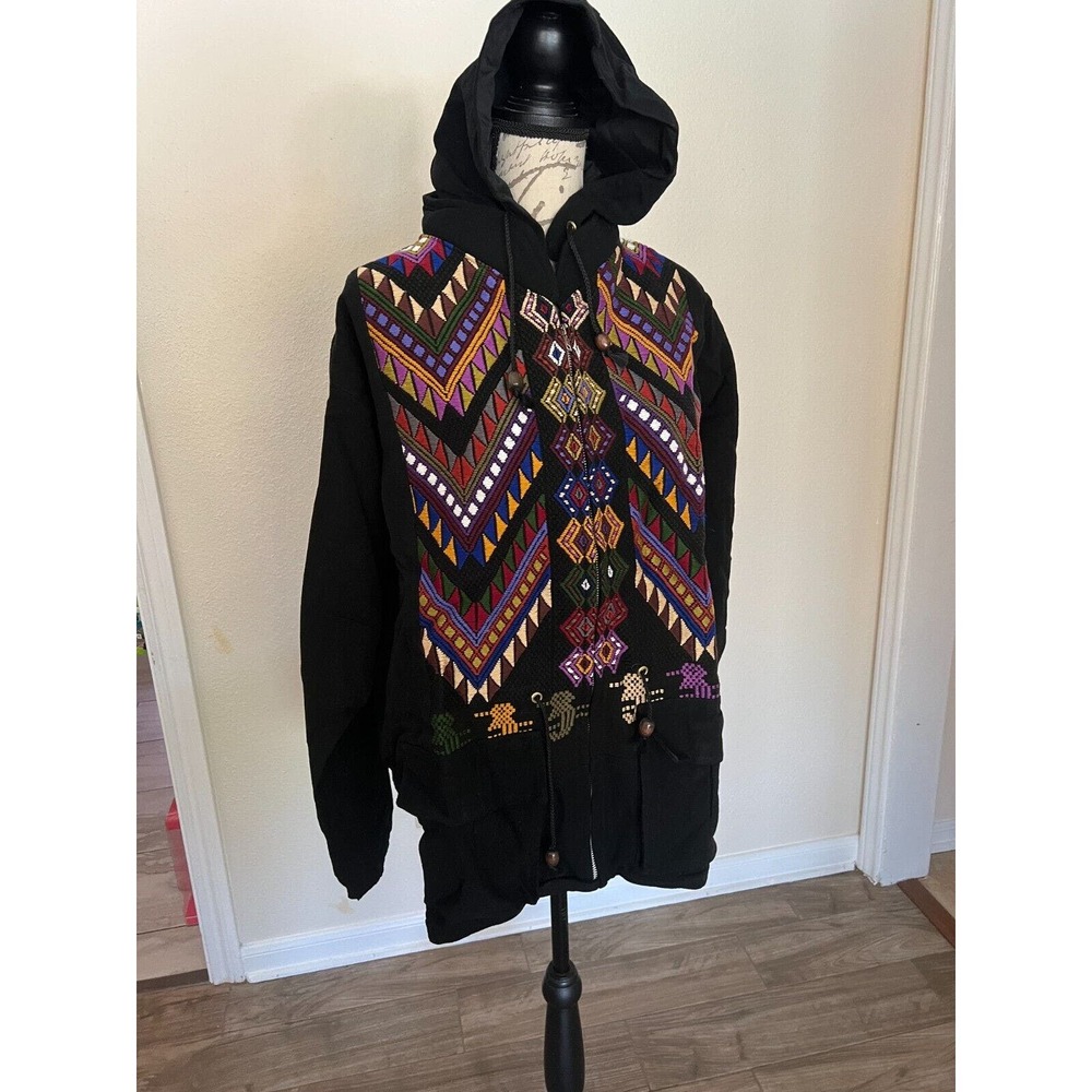 Hiptipico Hoodie Jacket Women's Multicolor Guatemalan Full Zip Long Sleeve S